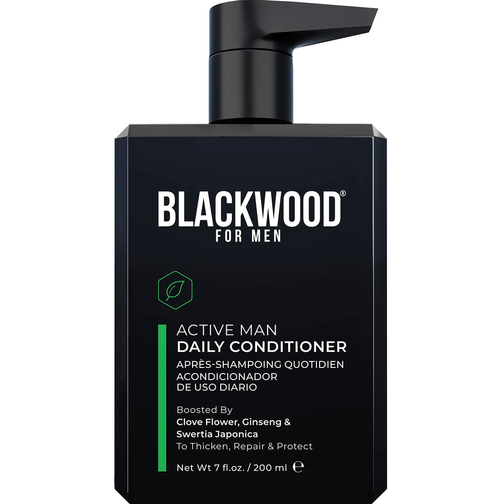 Blackwood For Men Active Man Daily Conditioner bottle showing thicker-looking hair