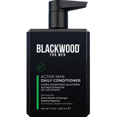 Blackwood For Men Active Man Daily Conditioner bottle showing thicker-looking hair