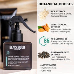 Hair texture boost from Blackwood hydrator spray adding volume.