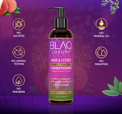 Blaq Luxury Sage and Lychee conditioner texture aids detangling.