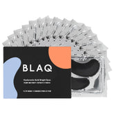 BLAQ under-eye patches on the front pack suggesting refreshed eyes after late nights