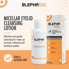 Blephasol Lotion cotton pad application on eyelids and lashes.