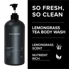 Blind Barber Lemongrass Tea Shampoo ingredients hops highlights conditioning and cleansing.