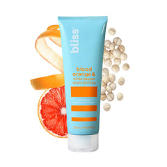 Bliss blood orange white pepper body butter bottle pump for easy, quick hydration.
