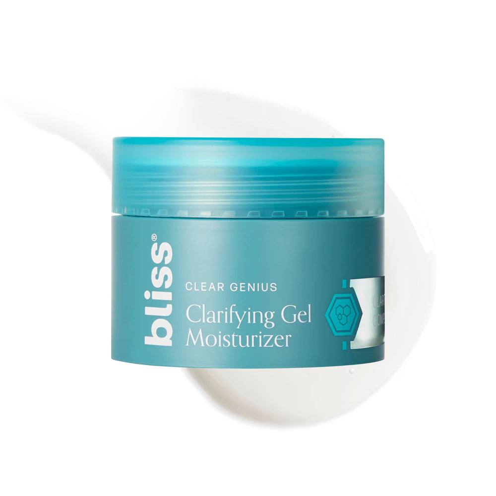 Bliss Clear Genius Clarifying Gel Moisturizer bottle showing lightweight hydration for blemish-prone skin