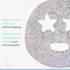 Bliss Detoxifier holographic mask worn on the face for pampering care.