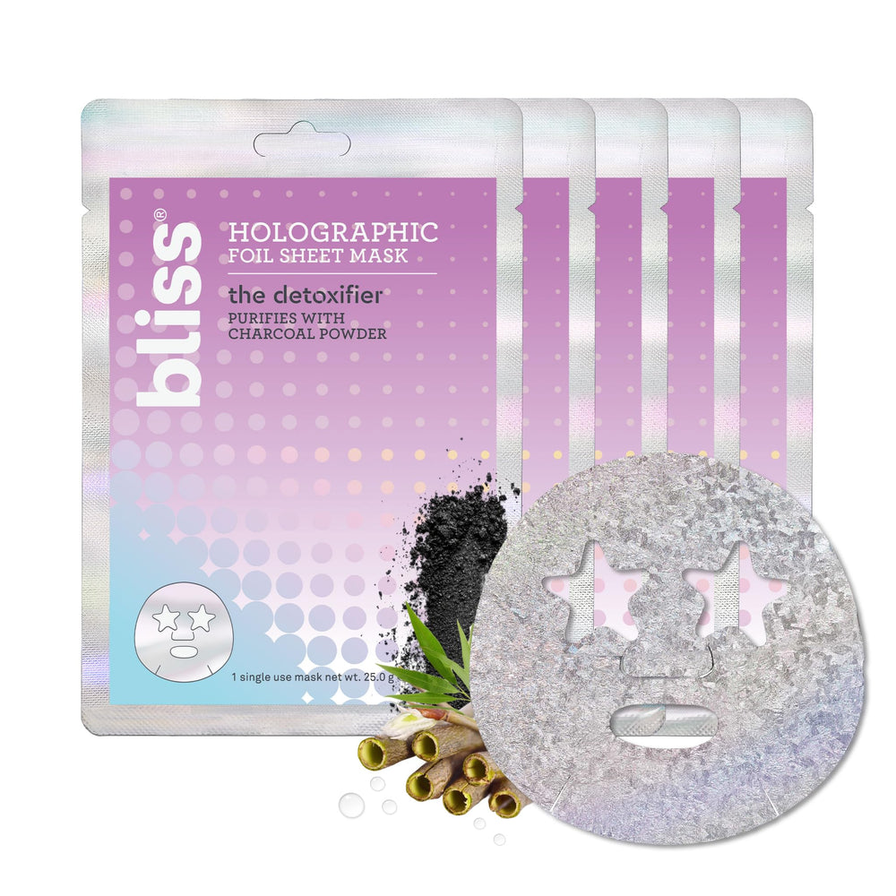 Bliss Detoxifier holographic mask packaging ready for an at-home spa day.