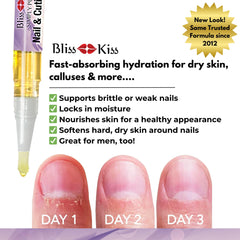 Bliss Kiss Lavender Vanilla oil pen in hand for quick nail conditioning