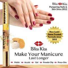 Bliss Kiss quick-absorption nail oil pen during use on nails