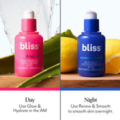 Bliss Renew Night Serum bottle for smoothing and overnight renewal