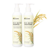 BlissCare Rice Water Shampoo bottle promoting stronger, shinier hair