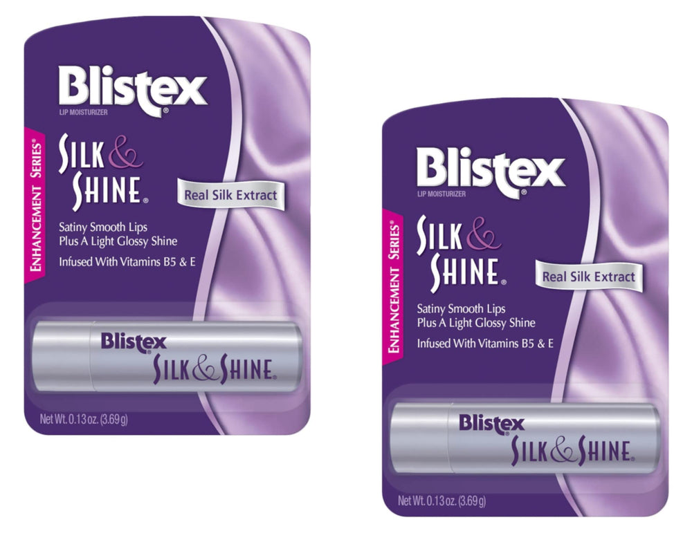 Blistex Silk & Shine lip moisturizer in use showing silky texture and hydration.