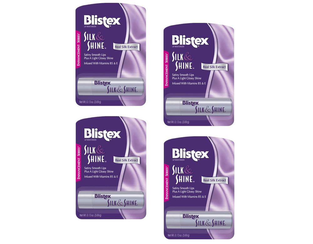 Blistex Silk & Shine lip moisturizer pack of four for silky, smooth lips.