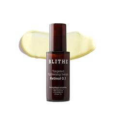 BLITHE Targeted Tightening Retinol 0.1 Serum bottle shows sleek packaging for daily use.