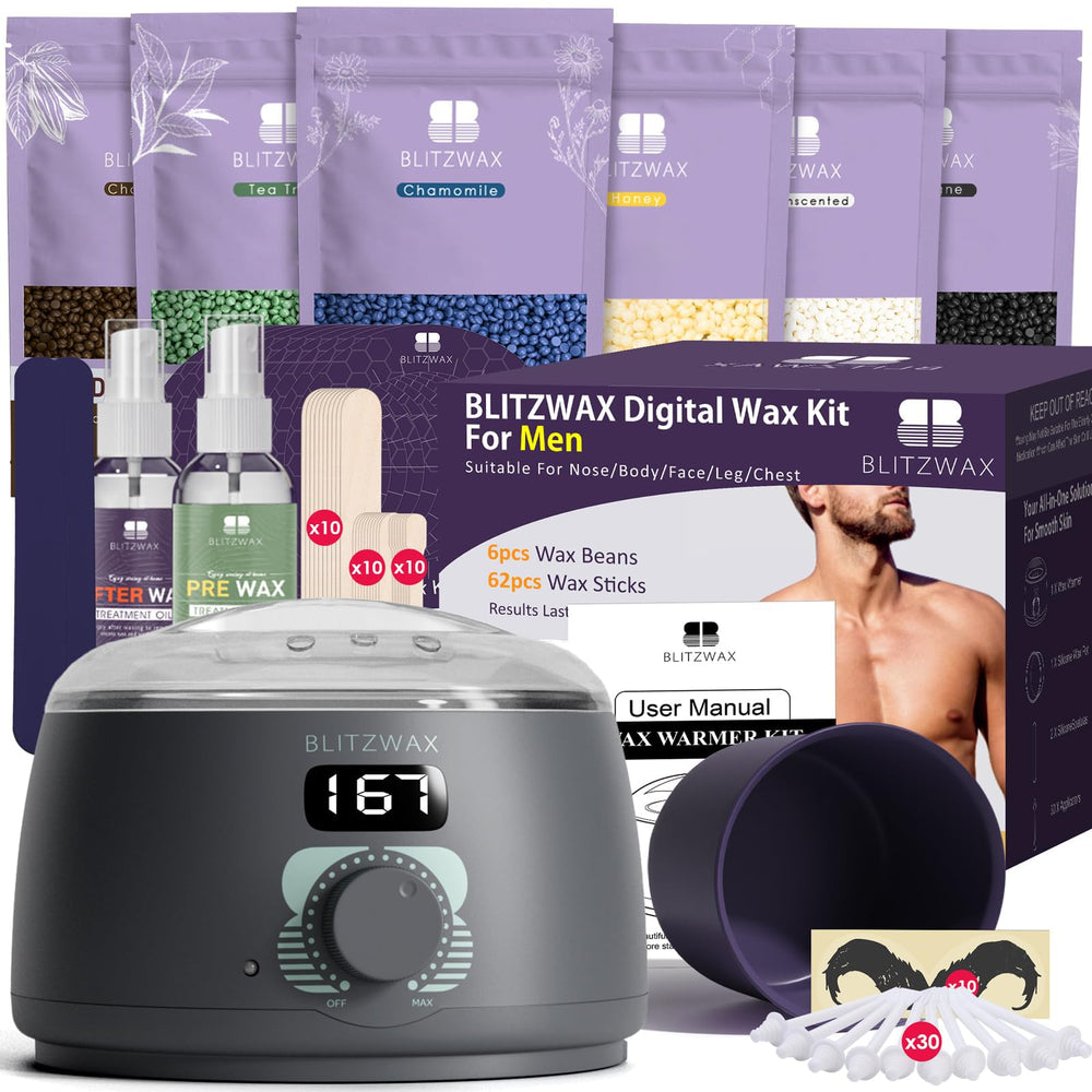 BLITZWAX back and nose waxing kit for at-home use with organized accessories