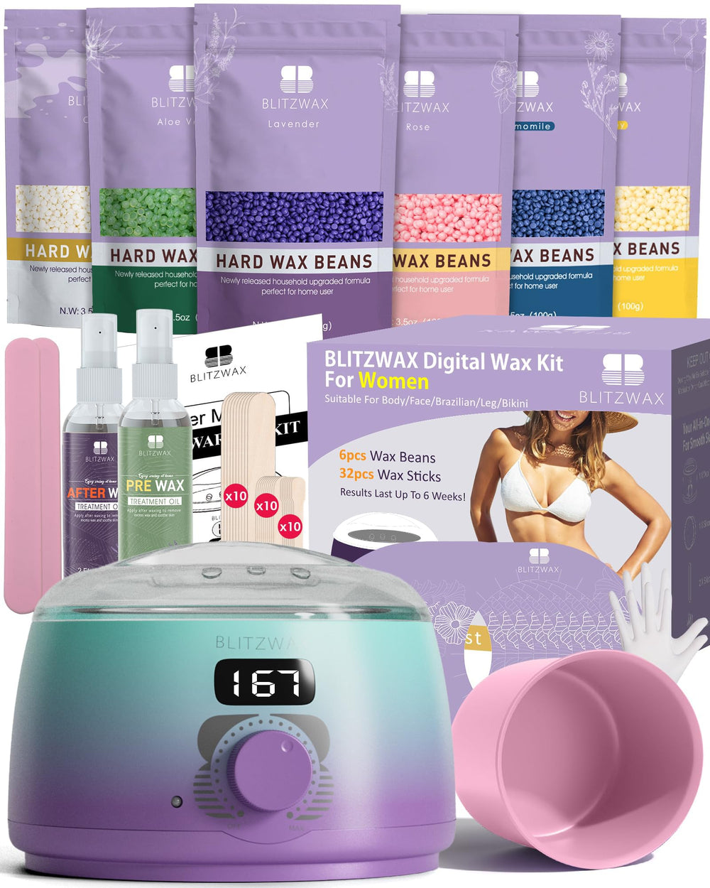 BLITZWAX Brazilian bikini waxing kit compact machine for at-home hair removal