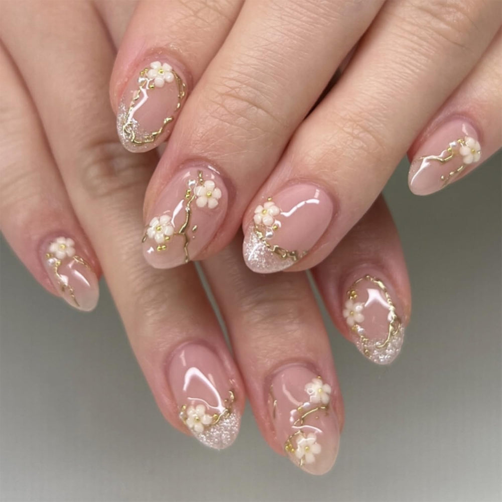 Bloazife 24-piece flower press-on nails kit for quick at-home manicures.