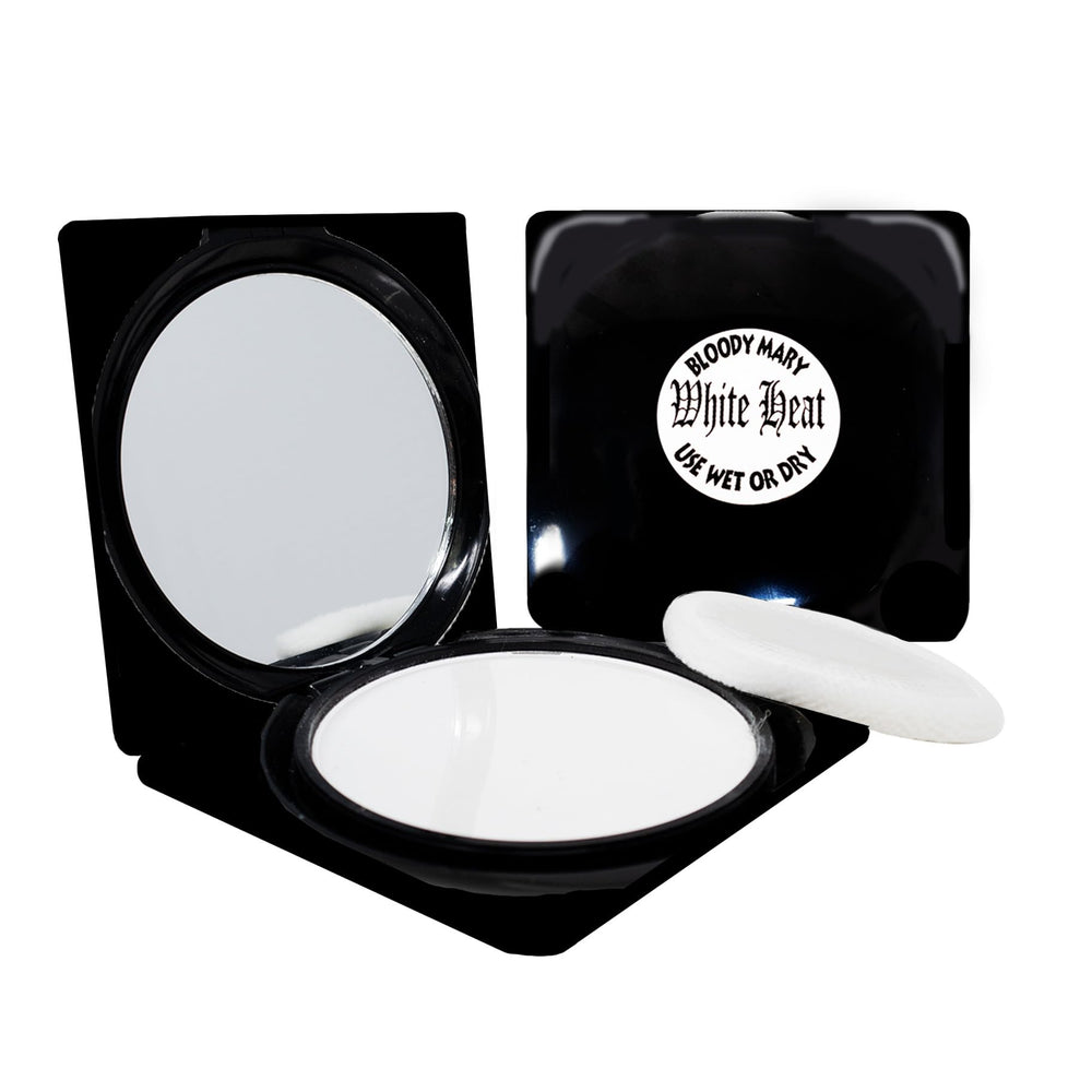 Bloody Mary's pressed white powder wet-usage for a smooth matte finish.