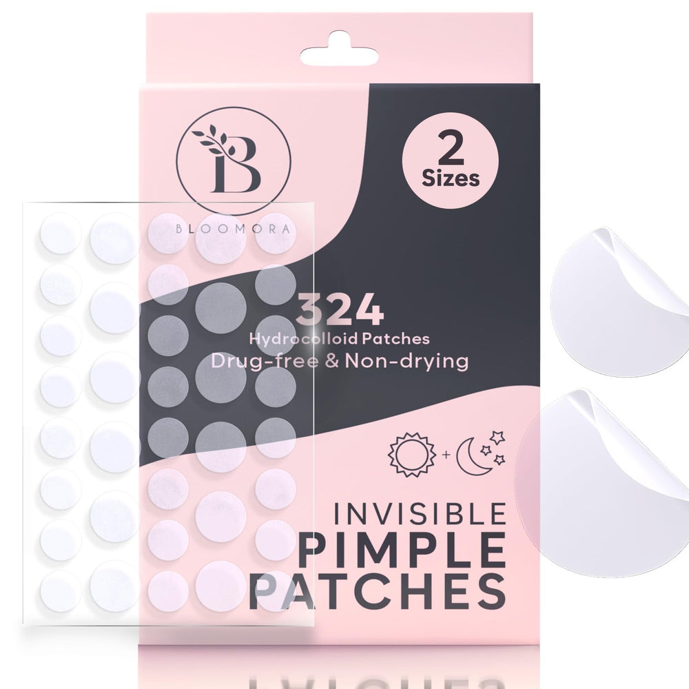 BLOOMORA patch close-up showing clear 8mm and 12mm sizes for discreet spot coverage.