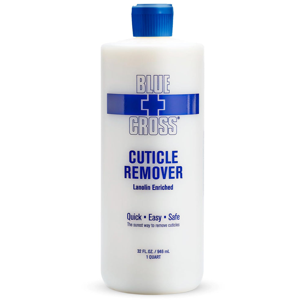 Blue Cross Cuticle Remover bottle for professional nail care.