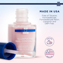 Blue Cross Illuminating Nail Concealer brush closeup showing precise basecoat application