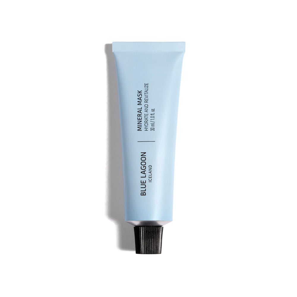Blue Lagoon Hydrating Overnight Mask bottle highlights moisturizing formula for refreshed morning skin.