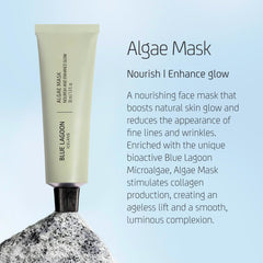 Blue Lagoon microalgae bioactive ingredients closeup showcases antioxidant-rich formula.