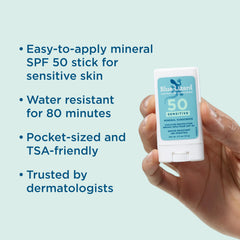 Blue Lizard sunscreen stick shown with smooth glide and clear rub-in on skin.