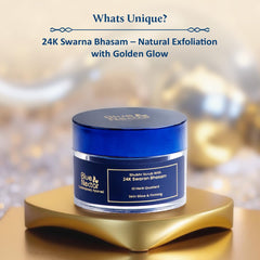 Blue Nectar Gold Face Scrub with aloe vera hydrates while soothing.