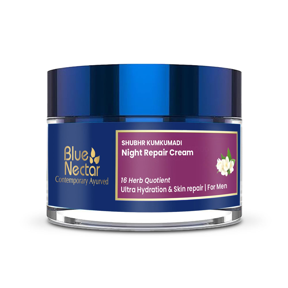 Blue Nectar Kumkumadi Night Cream jar showing rich hydration