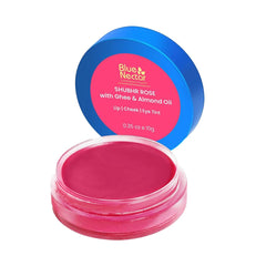 Blue Nectar lip tint swatch with rose petal tones for a natural rosy shade.