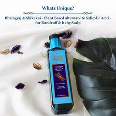 Blue Nectar shampoo lather on hair, illustrating gentle cleansing for itchy scalp.