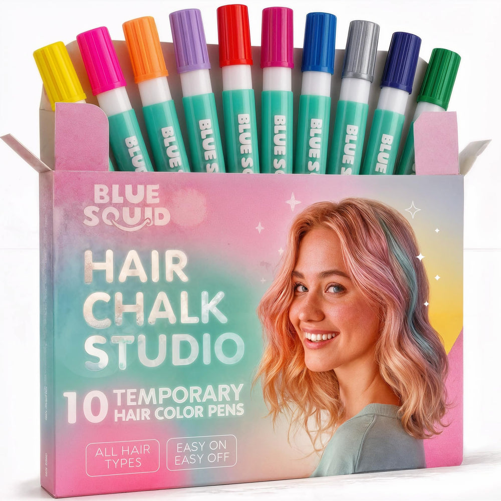 Blue Squid Hair Chalk Pens glitter colors sparkle in kids' hair for parties