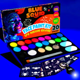 Blue Squid UV neon face and body paint kit contents for glow art.