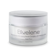 Bluelene Anti-wrinkle Night Plus+ Cream bottle closeup for nightly skincare use.