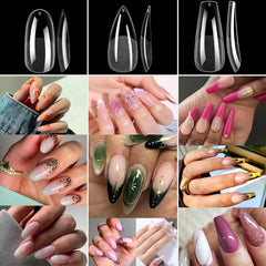 BlueZOO Gel Long Nail Tips coffin shape boxed for durable extensions