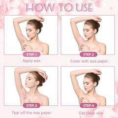 Blulu application step shows wax applied to skin before strip