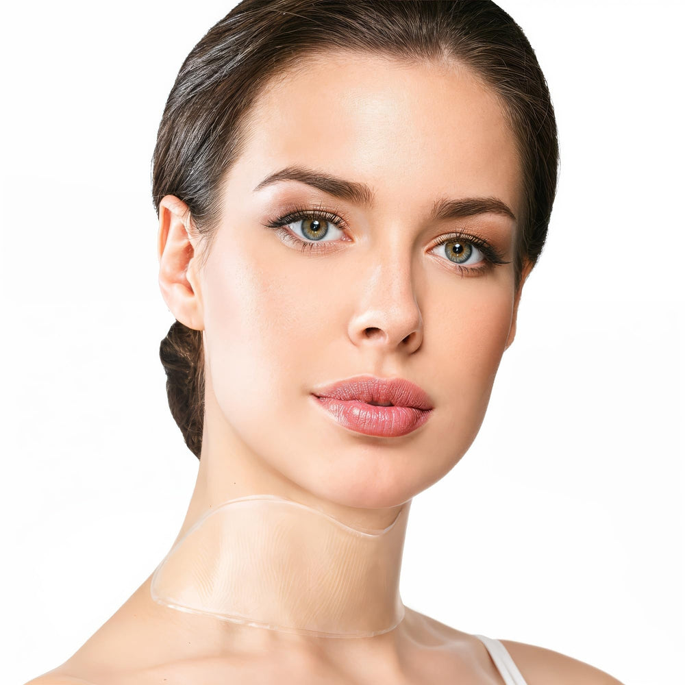 BLUMBODY neck wrinkle patches close-up reveal silicone texture that smooths lines