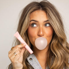 Blume soft pink tint on lips adds natural color and shine.
