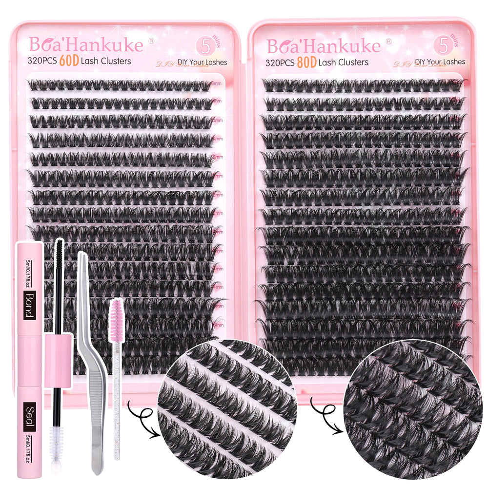 Boahankuke 640pcs lash clusters kit for DIY lash extensions at home