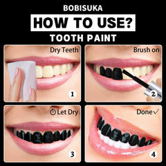 BOBISUKA black tooth paint close-up showing fast-drying formula.