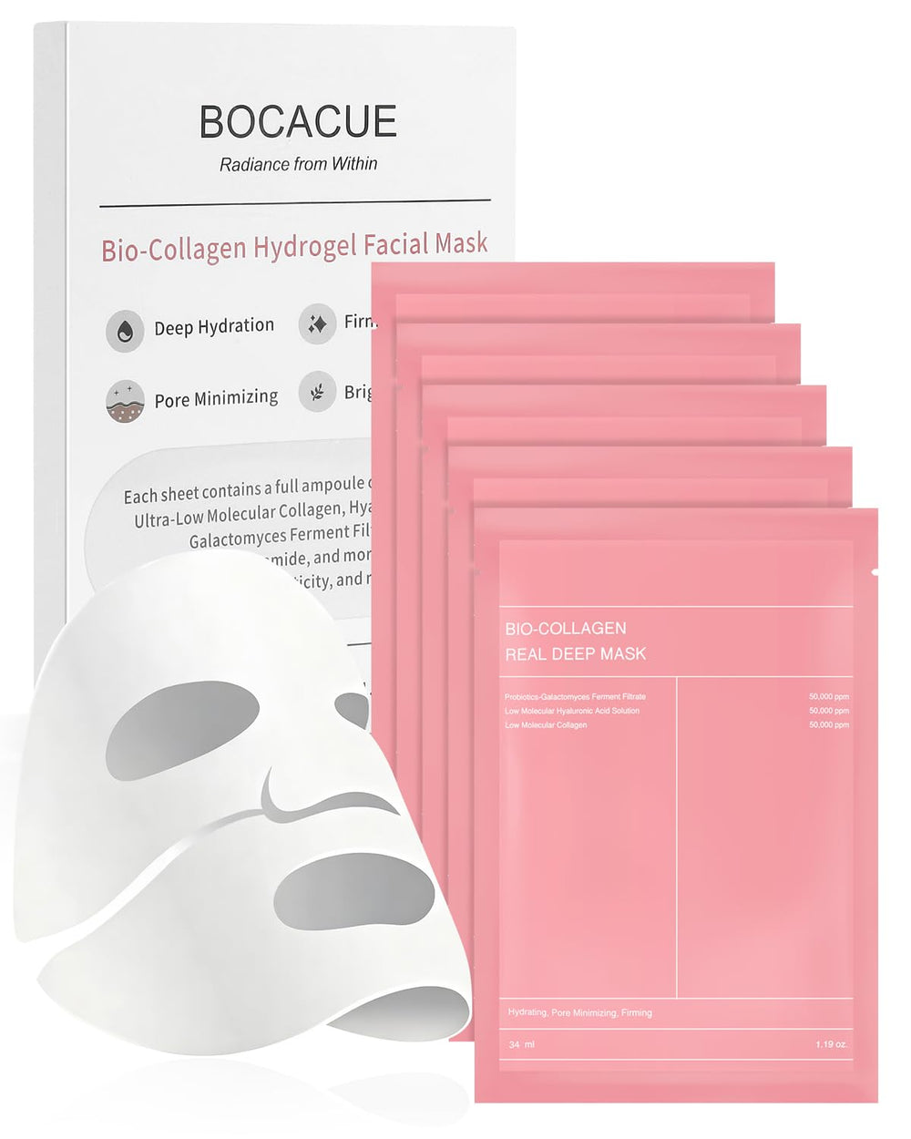 BOCACUE bio-collagen hydrogel mask packaging for premium at-home care.