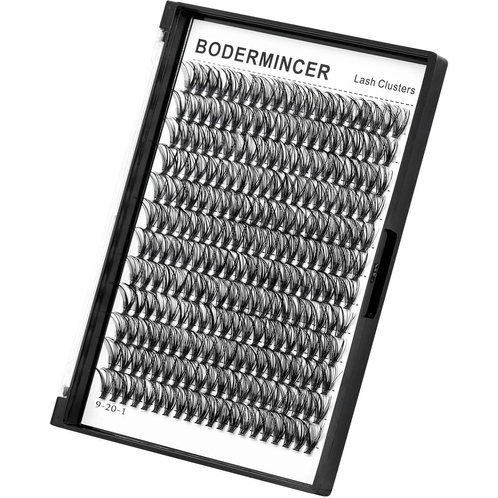 Bodermincer 240pc lash clusters arranged in a protective case for at-home use