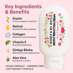 Bodied by Bella breast reduction cream ingredients label with collagen and retinol