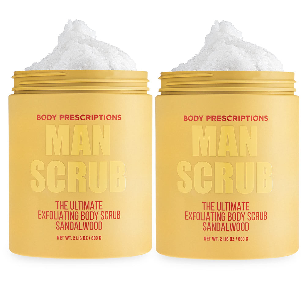 Body Prescriptions Man Scrub jar twist-top for convenient in-shower exfoliation.