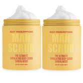Body Prescriptions Man Scrub jar twist-top for convenient in-shower exfoliation.
