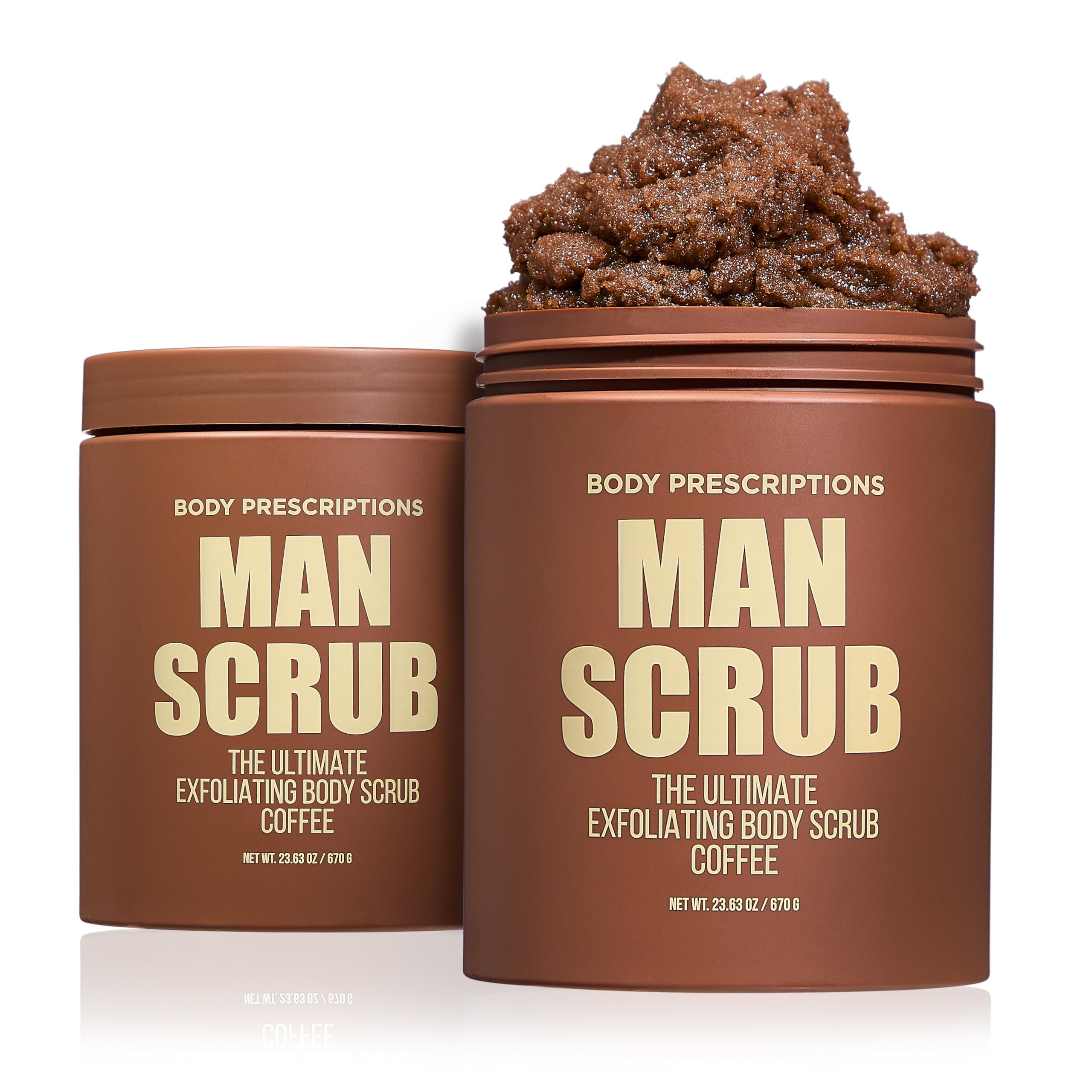 Body Prescriptions Mens Exfoliating Body Scrub jar with twist-top lid for easy access.