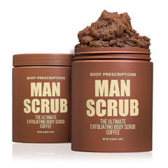 Body Prescriptions Mens Exfoliating Body Scrub jar with twist-top lid for easy access.