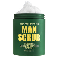 Body Prescriptions Men's Exfoliating Scrub in a twist-top jar, easy to use.