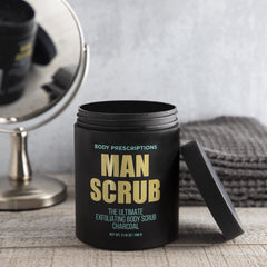 Application of Body Prescriptions Men’s Exfoliating Scrub on skin during routine